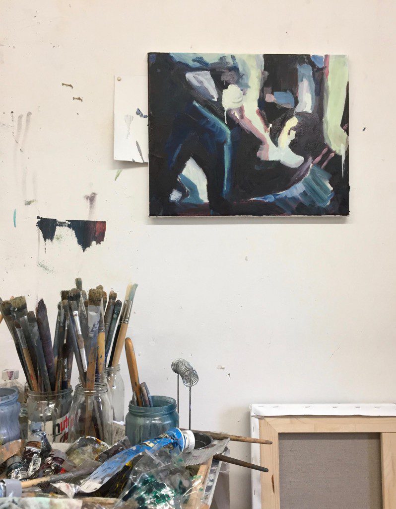 handhaving, schilderij Bart Vinckier in studio